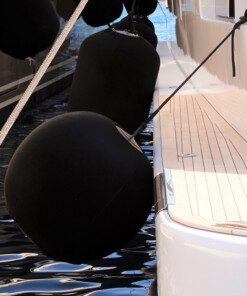 FenderFits neoprene cover in use on a round inflatable fender